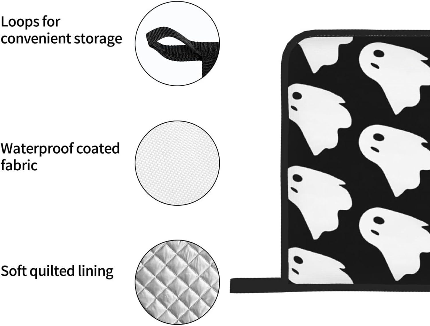 Cute White Halloween Pattern Oven Mitts and Pot Holders Set