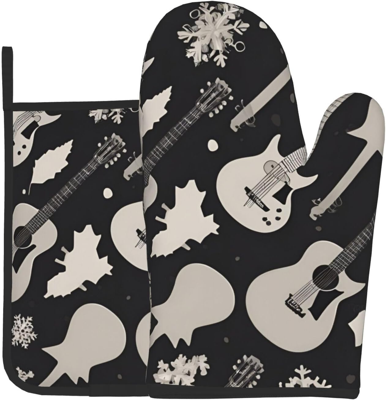 Guitar Pattern Oven Mitts Pot Holders 2-Piece Set