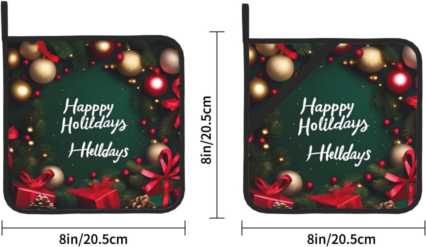 CHRYSM Happy Holidays Potholders 2-Pack Heat Resistant