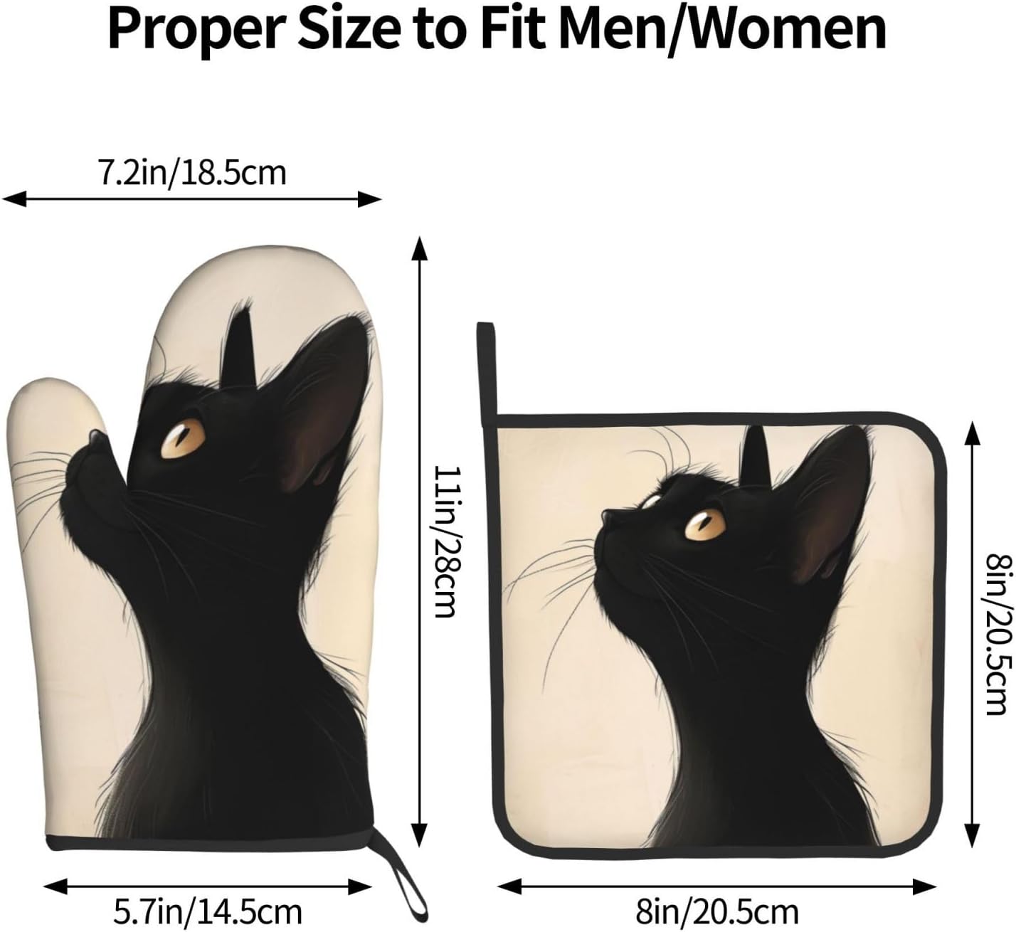 Halloween Black Cat Oven Mitts and Pot Holders Set