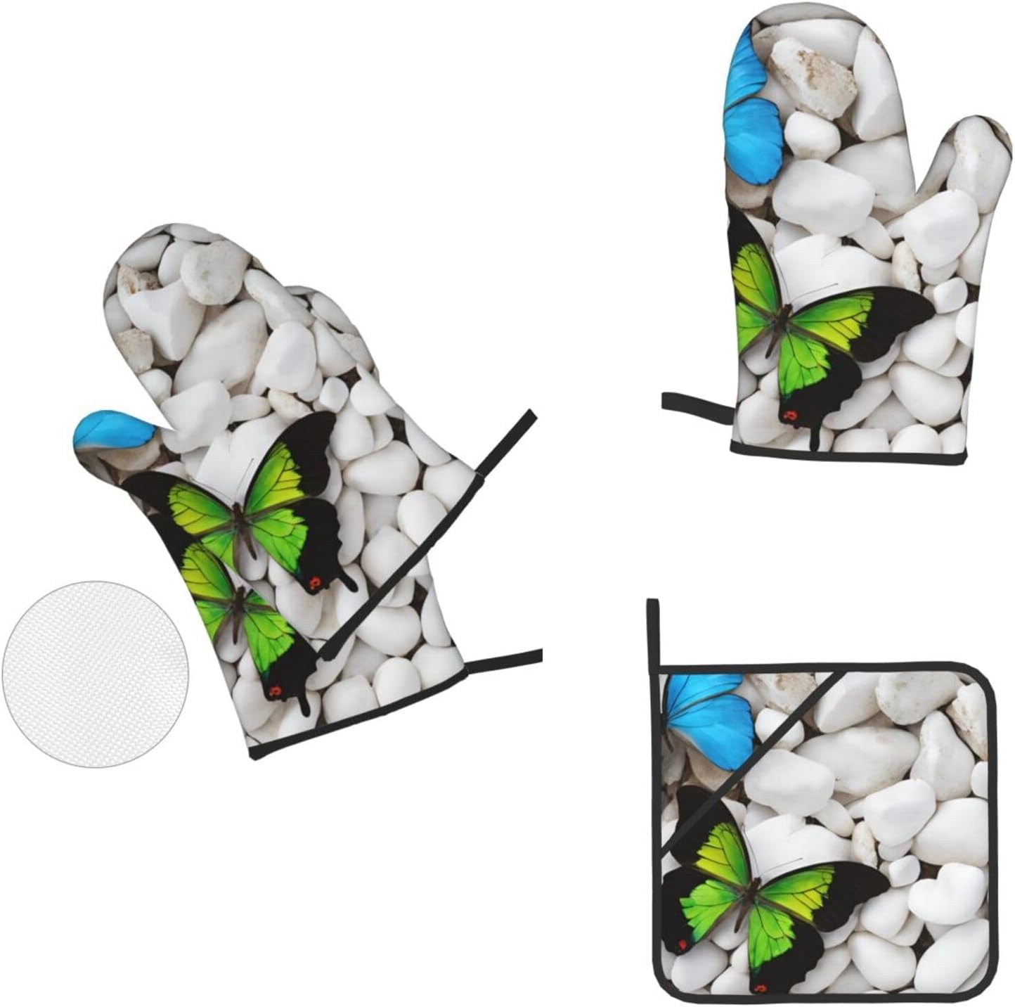 Quopvn Blue Butterfly Green Stone Oven Mitt Set
