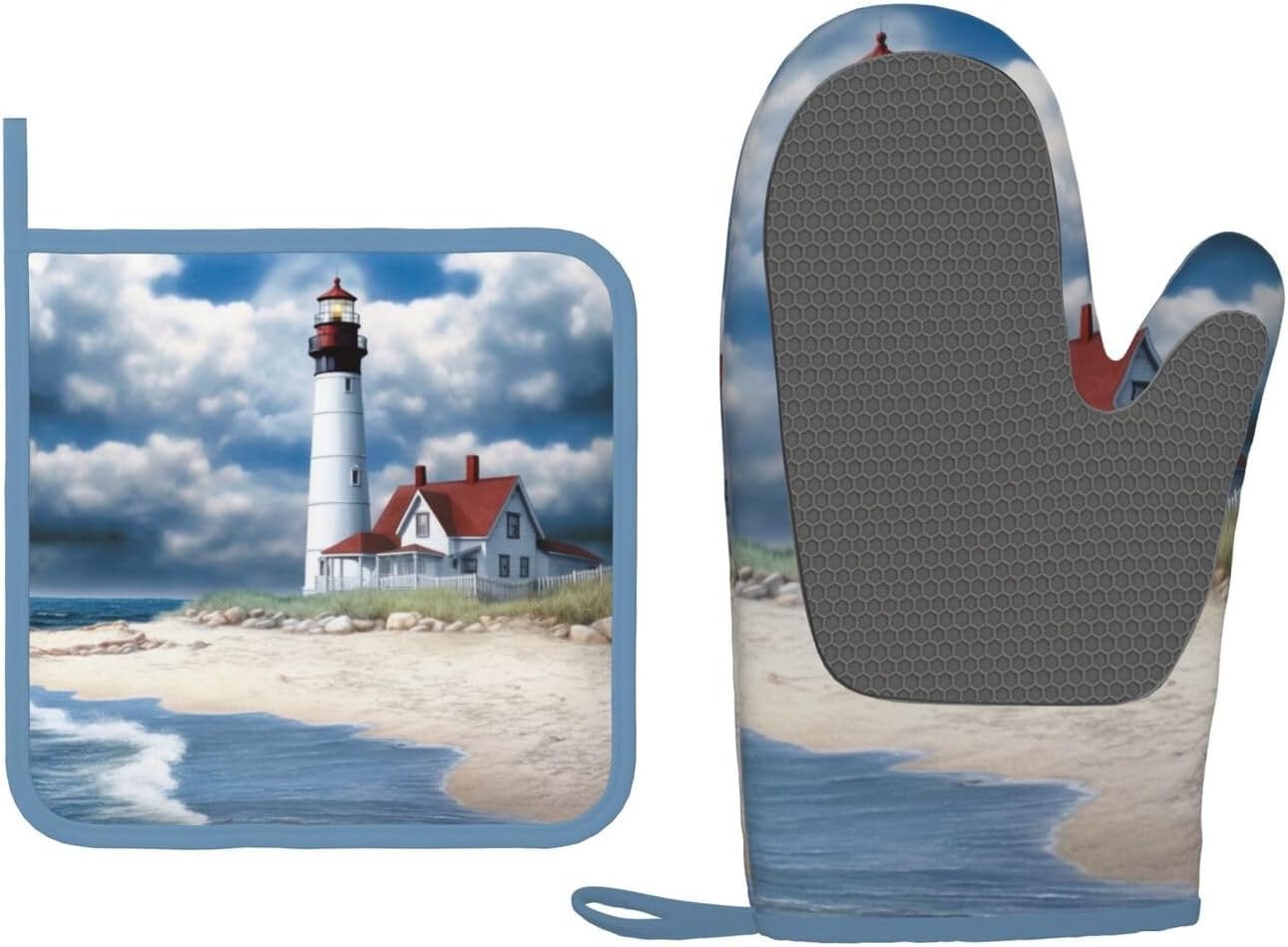 Oven Mitt Potholder Set - Denim Design Heat Resistant waterproof