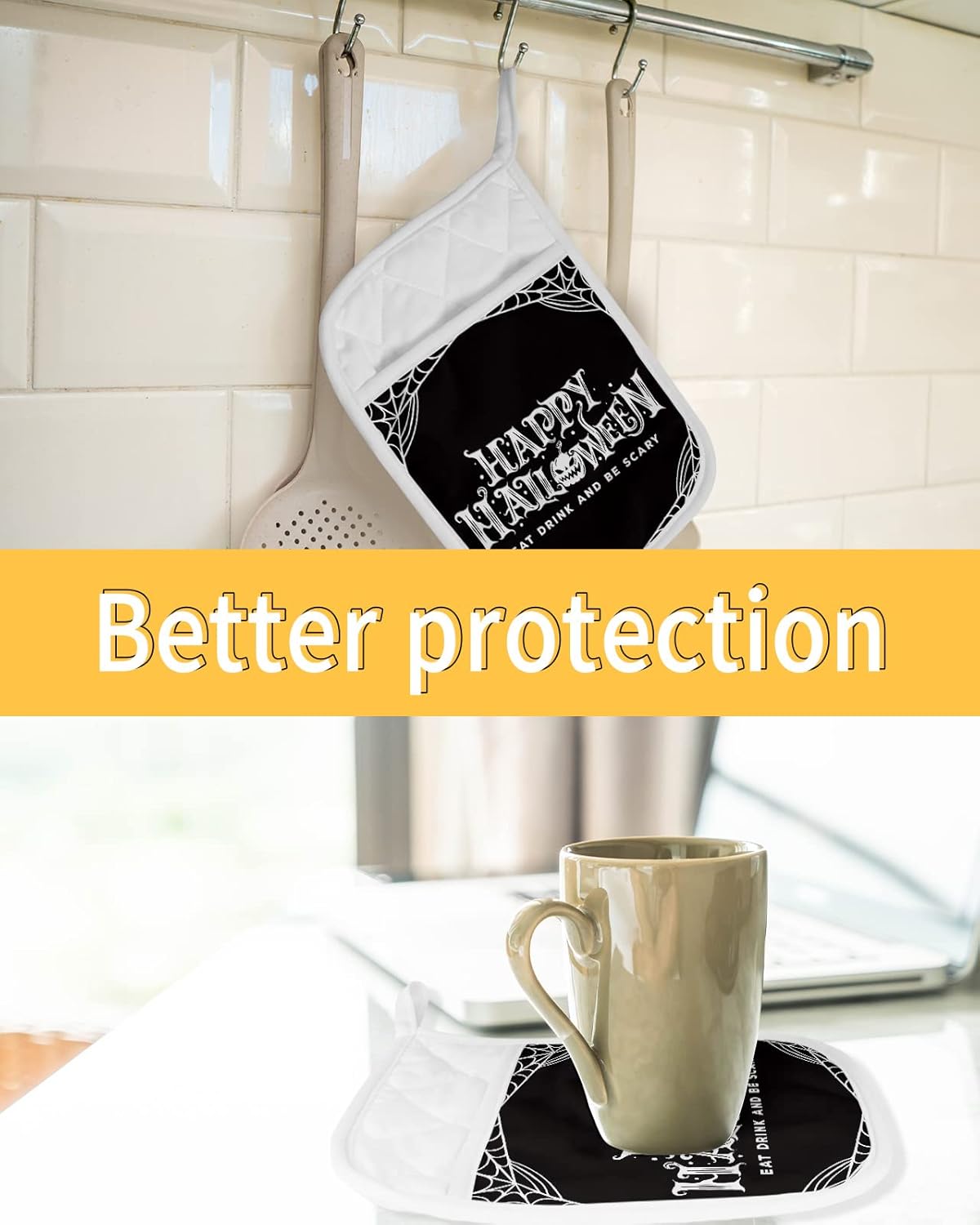 Pumpkin Pot Holder Set for Halloween - Heat-Resistant Kitchen Potholders with Pocket