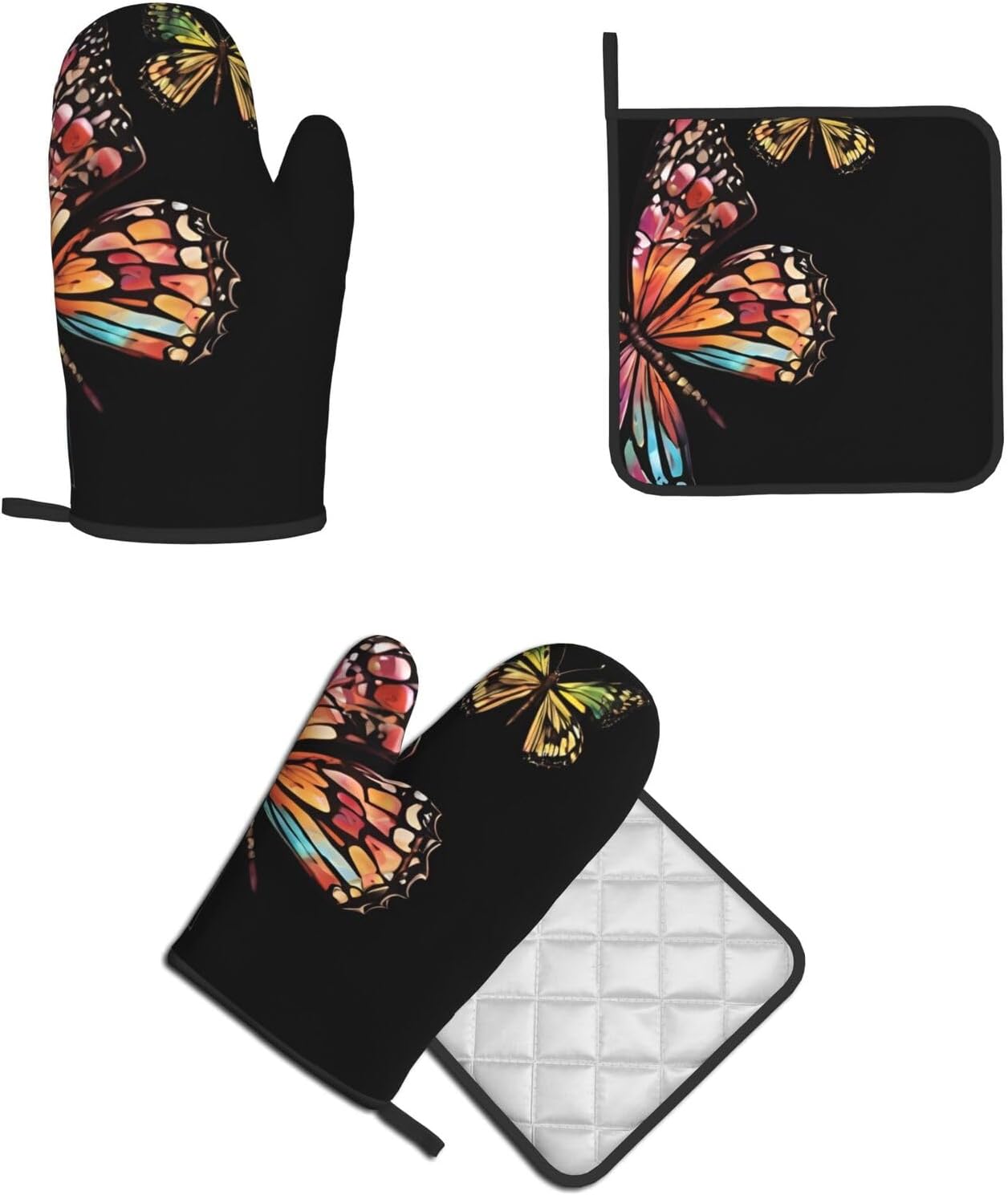 Pretty Butterfly-printed Oven Mitt Pot Holder Set