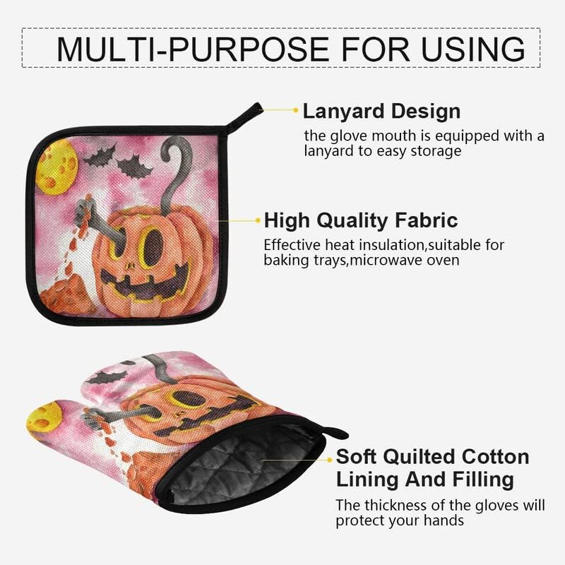 SPOOKYHe Halloween Funny Pumpkins Oven mitts Cat pot Holder SetF Halloween