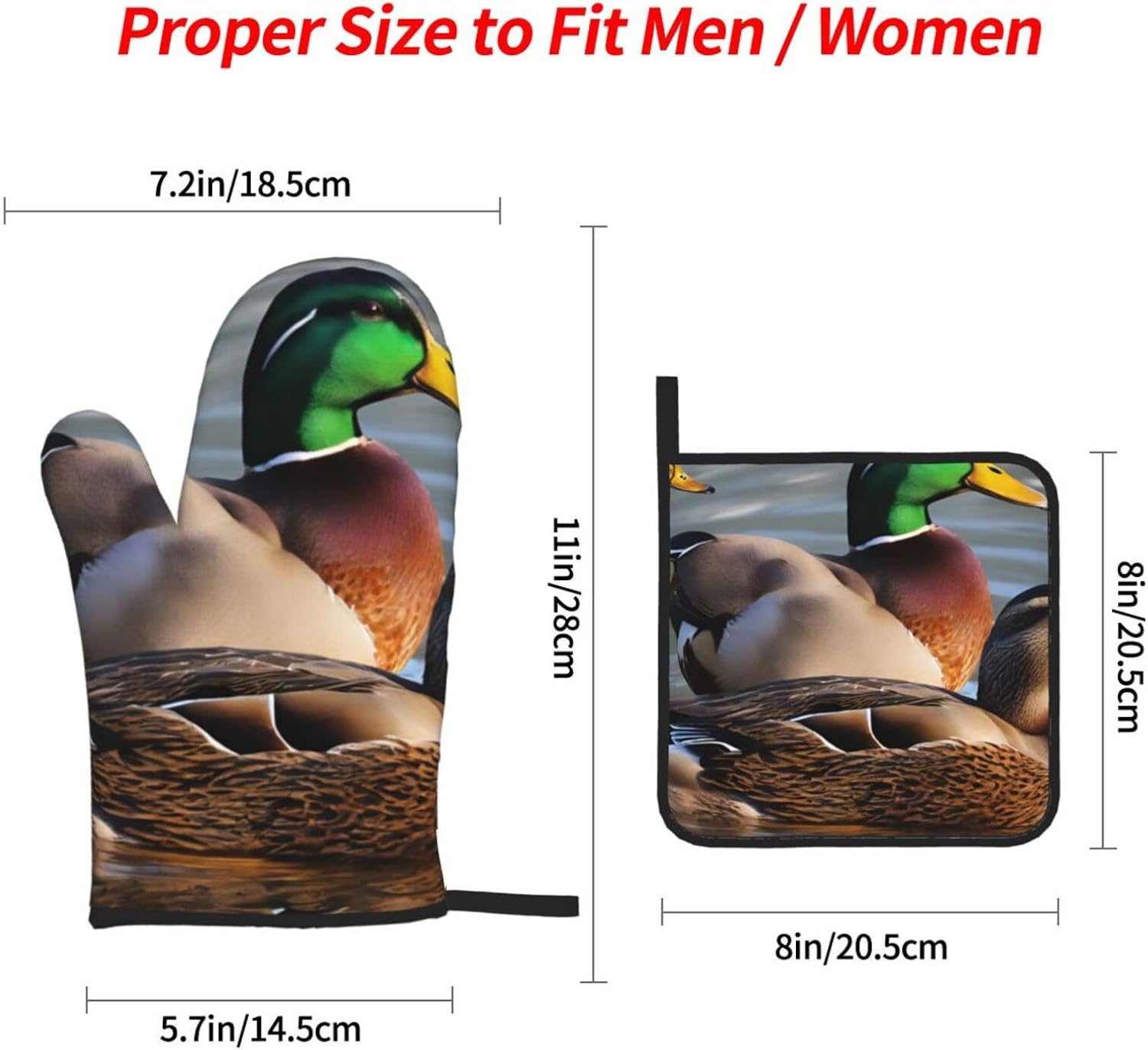 Mallard Duck Printed Oven Mitts and Pot Holders 4-Piece Set