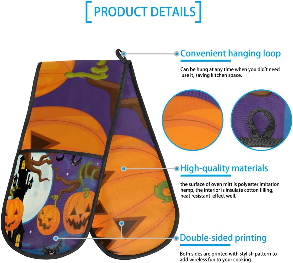 Aglebo Halloween Pumpkin Oven Mitts Heat Resistant Gloves with Hanging Loop 1