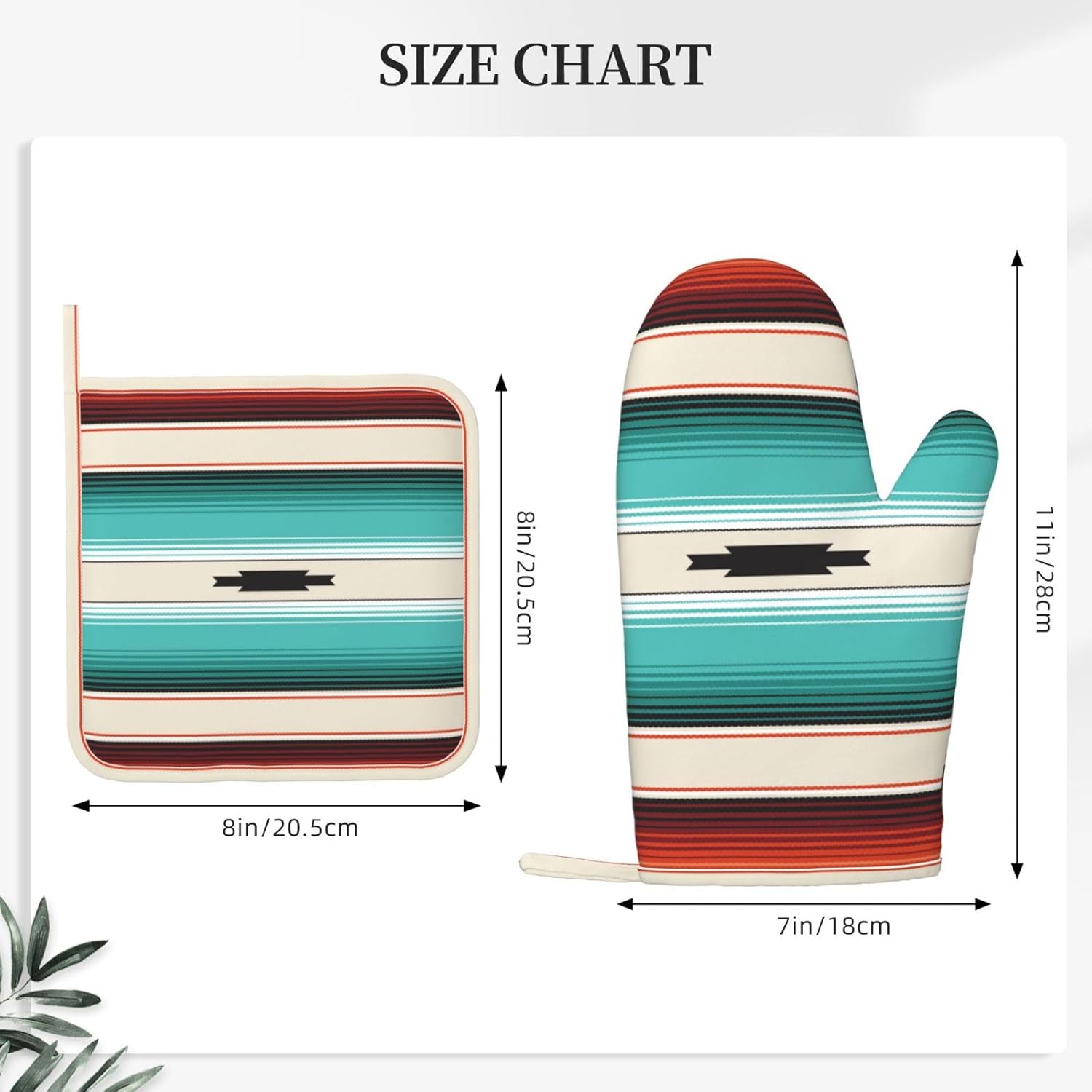 Bold Mexican Serape Turquoise Silicone Oven Mitts Potholders Set