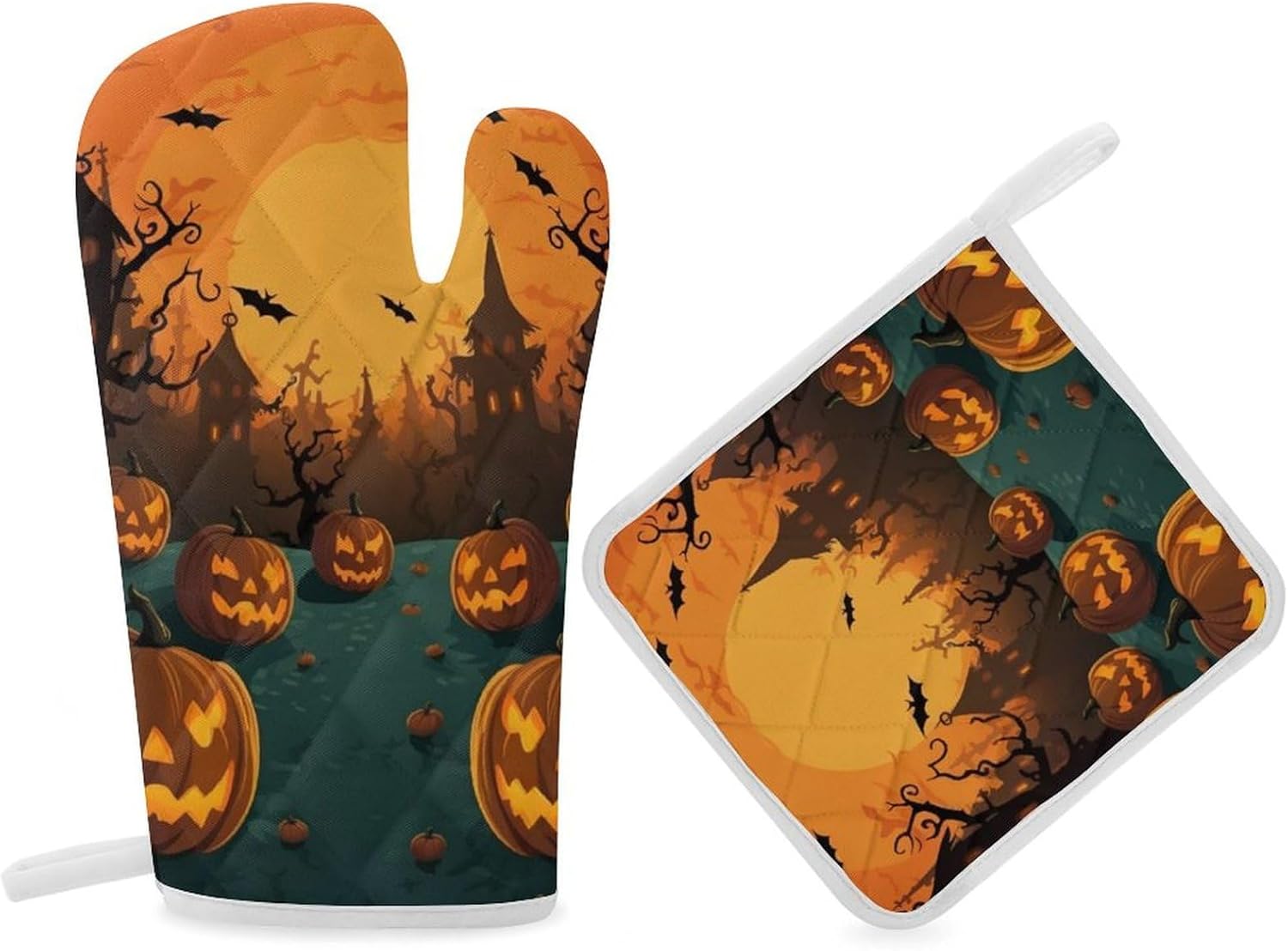Halloween Orange Oven Mitts Pot Pads Set