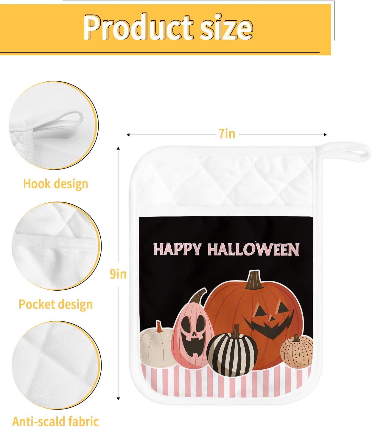 5PCS Halloween Orange Potholders for Kitchen Use