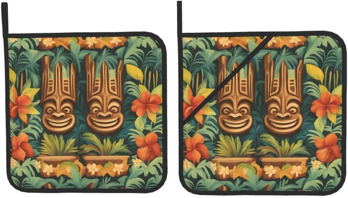 Aloha Tiki Pattern - Heat-Resistant Potholders - BBQ Kitchen Essentials