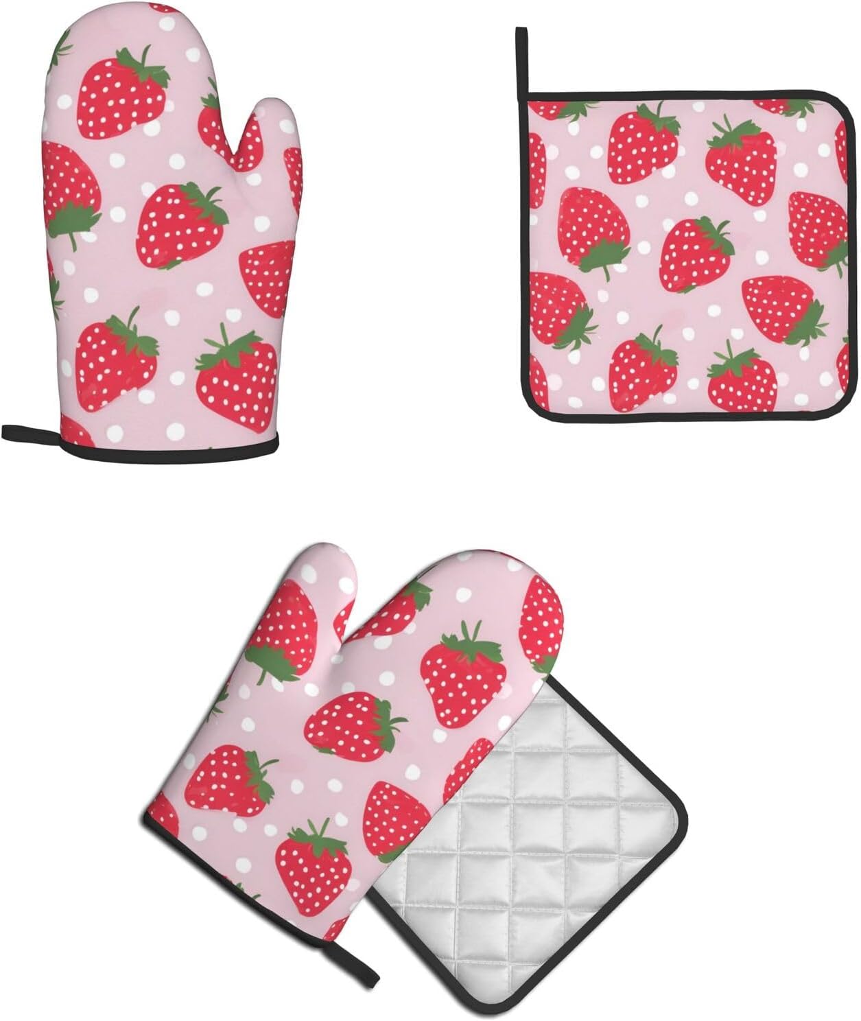 Strawberry Oven Mitts and Pot Holders 2pcs Set