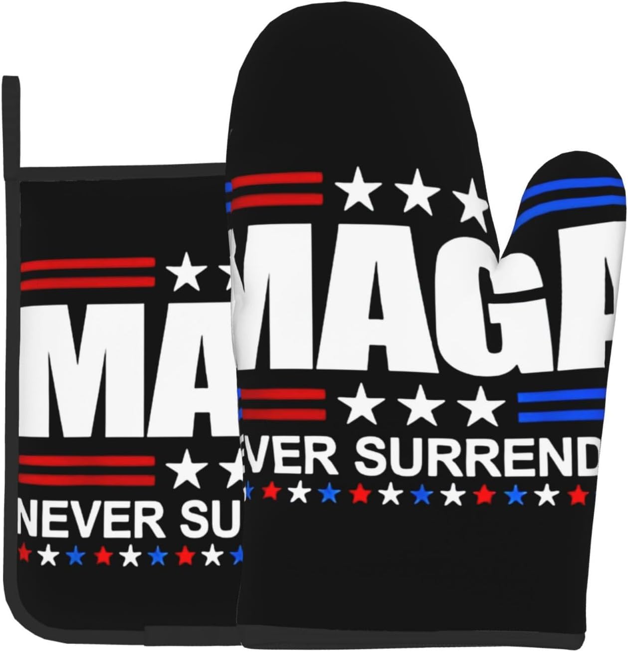 Mraefoa Trump 2024 MAGA Never Surrender Heat-Resistant Oven Mitts Pot Holders Set