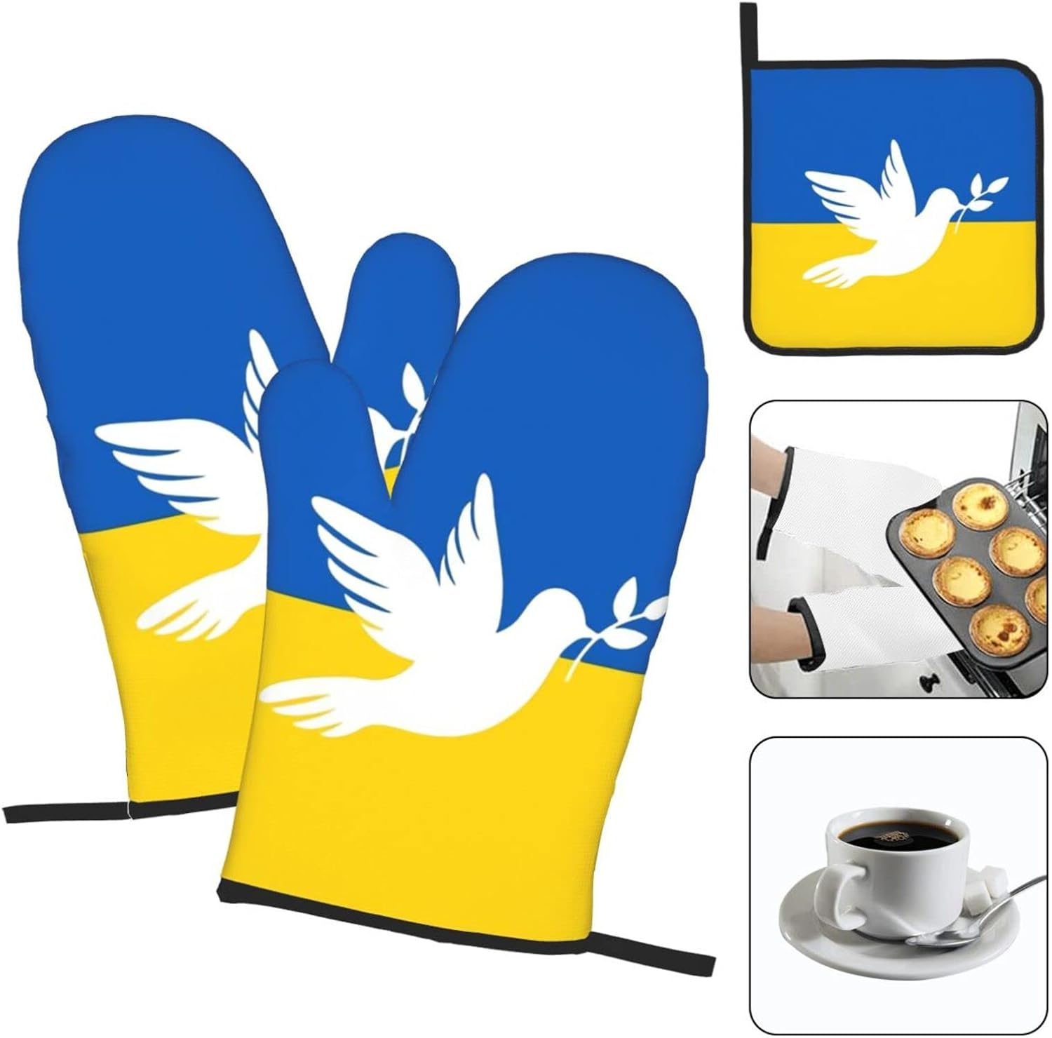 Dove Ukraine Flag Oven Mitts and Pot Holders Set