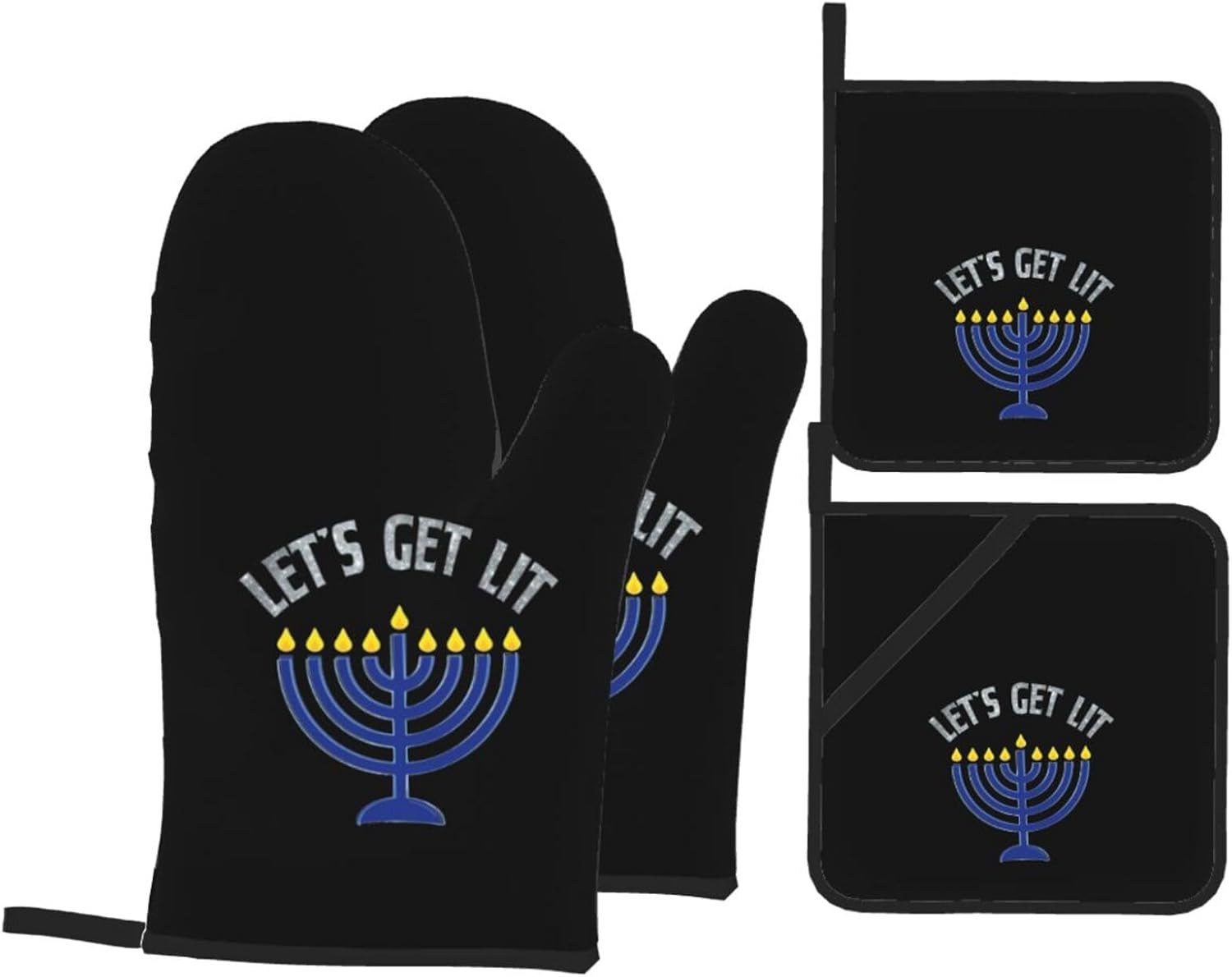 Happy Hanukkah Premium Heat-Resistant Oven Mitts Pot Holders Baking Set of 4