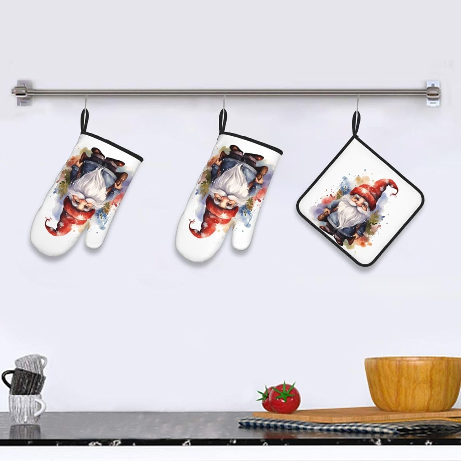 Watercolor Christmas Gnomes Oven Mitts Set of 3
