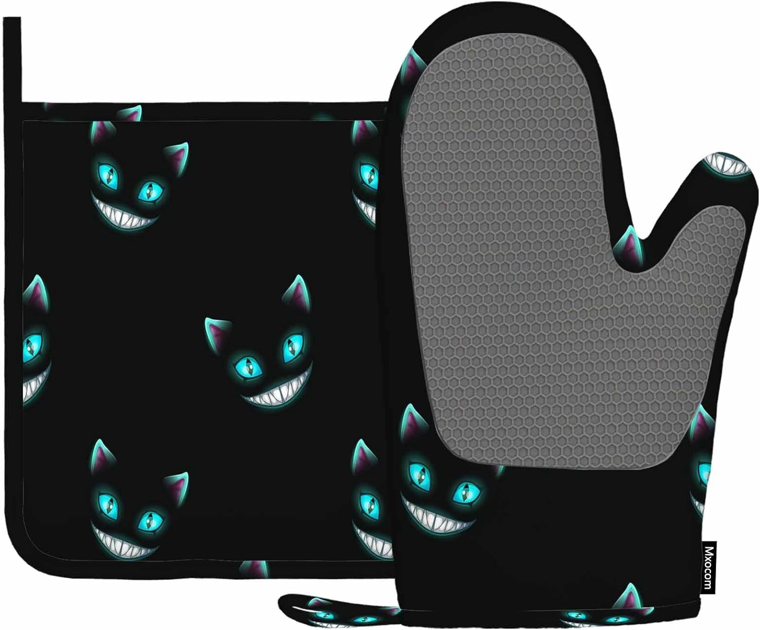 Mxocom Halloween Cat Face Oven Mitts Pot Holders Heat-Resistant Kitchen Gloves