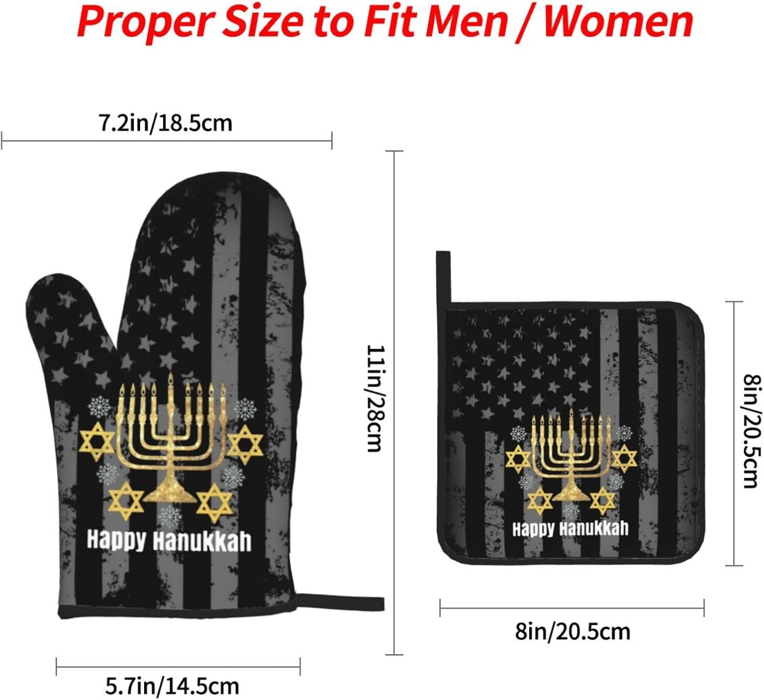 Happy Hanukkah Oven Mitts Pot Holders Set 4PCS