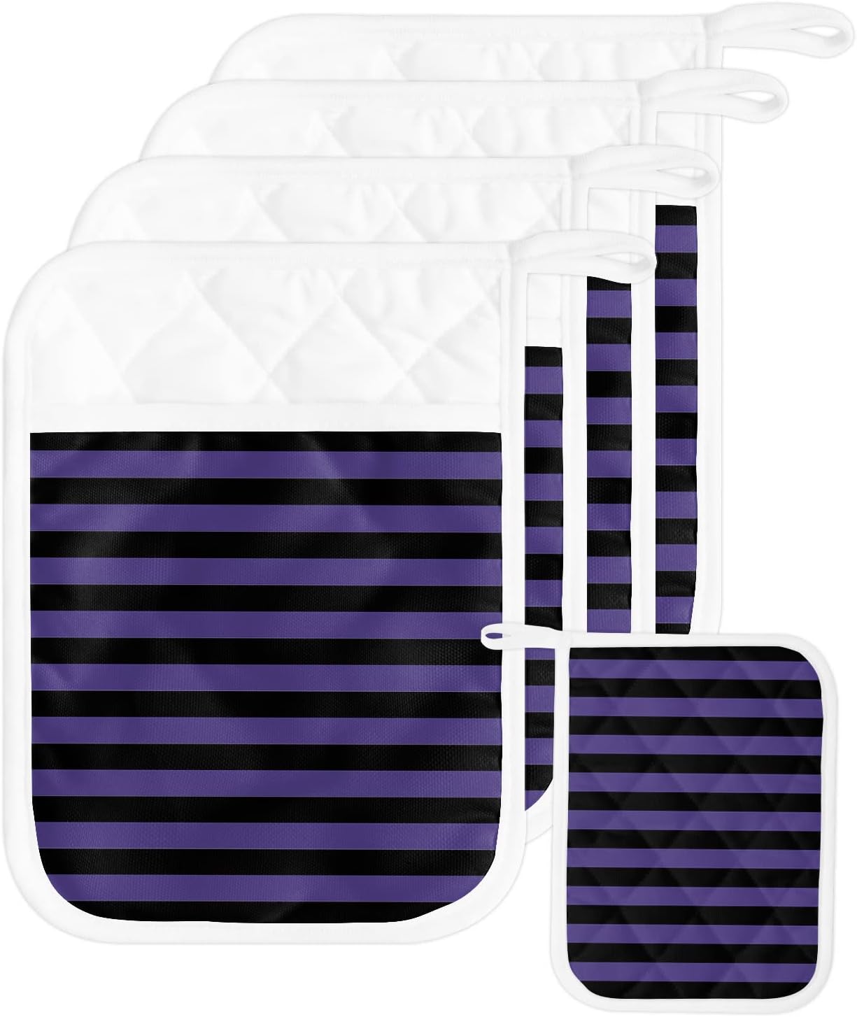 Halloween Striped Purple Potholders Set Oven Mitts for Kitchen Heat-Resistant Black