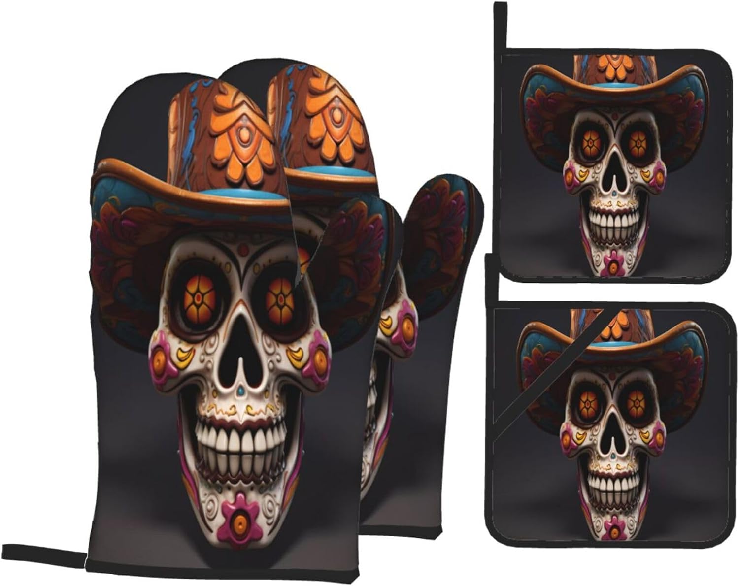 Halloween-Oriented Heat-Resistant Oven Mitt Set for Kitchen Use