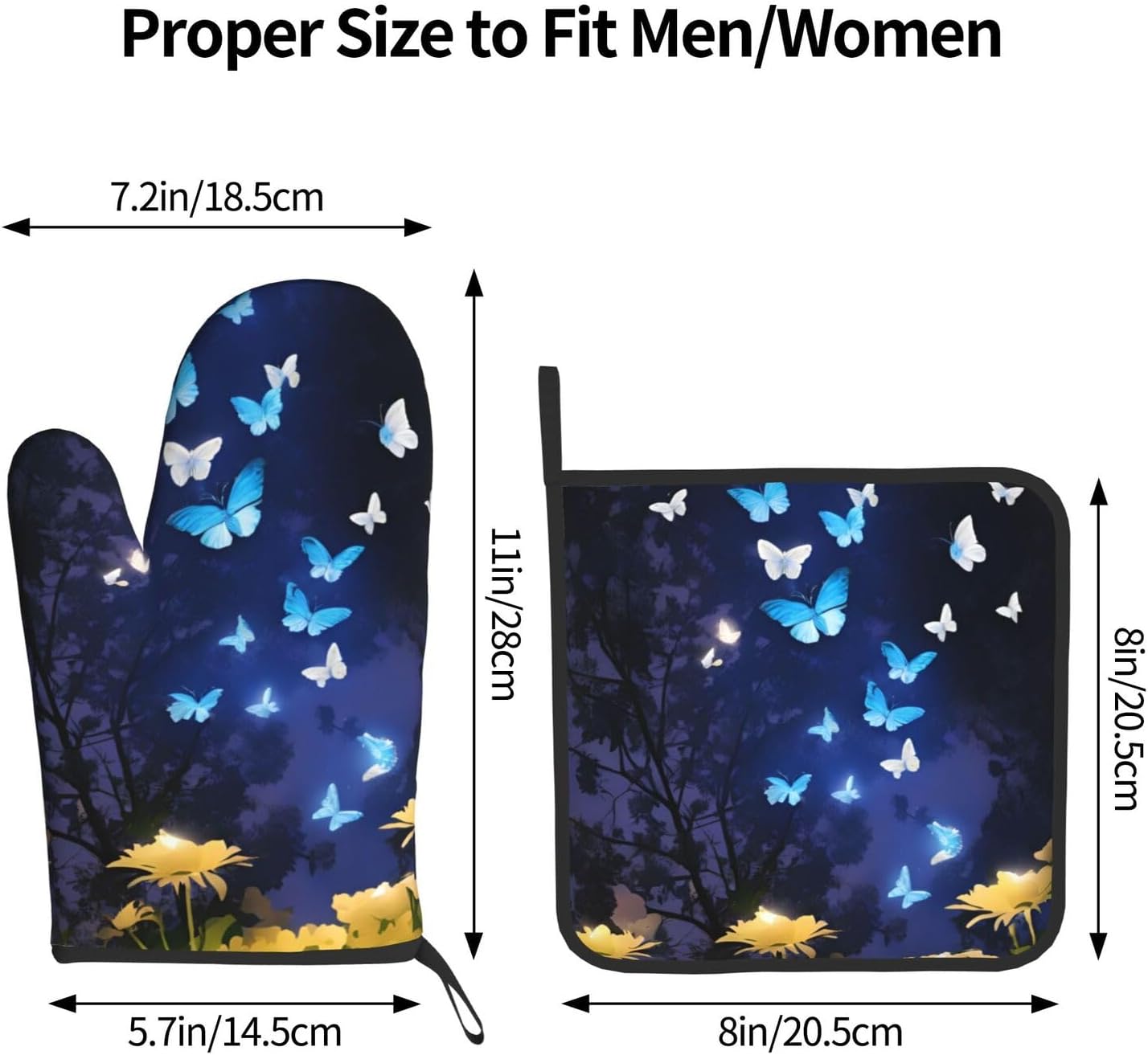 Quopvn Butterfly-Printed Oven Mitts and Pot Holders 2-Piece Set