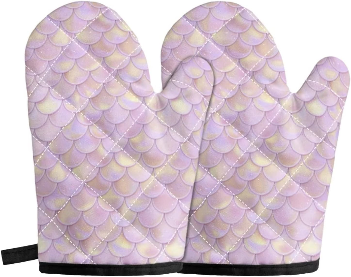 2-Pack Durable Pink Oven Mitts with Fish-Scale Design
