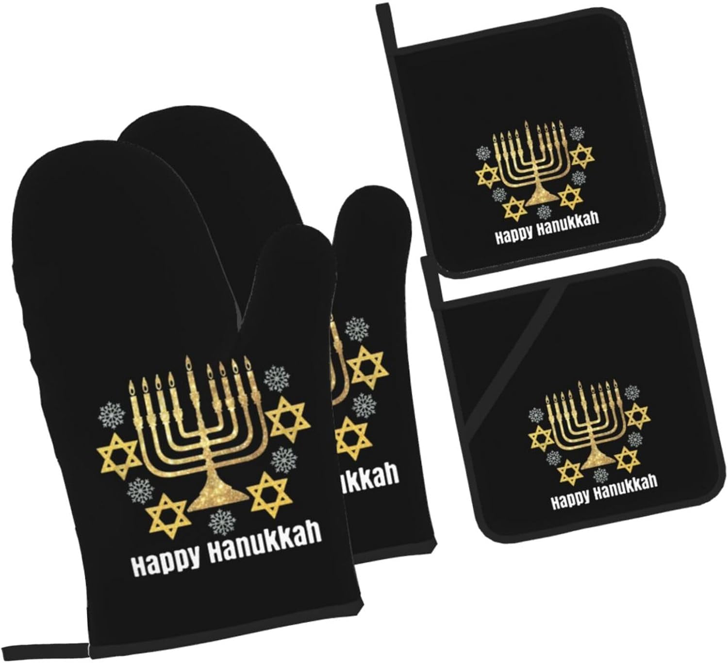 RqwaaedHappy Hanukkah Oven Mitts Set Heat-Resistant-Premium Oven Mitts