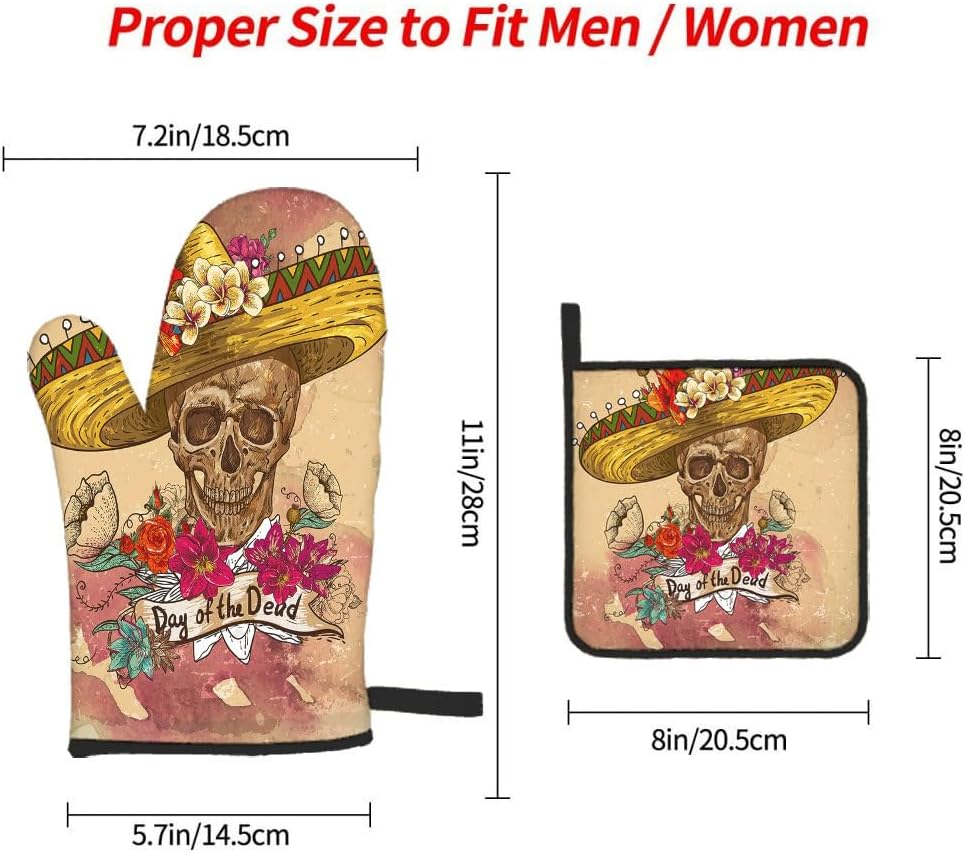 SSOIU Day of the Dead Halloween Oven Mitts Pot Holders Set