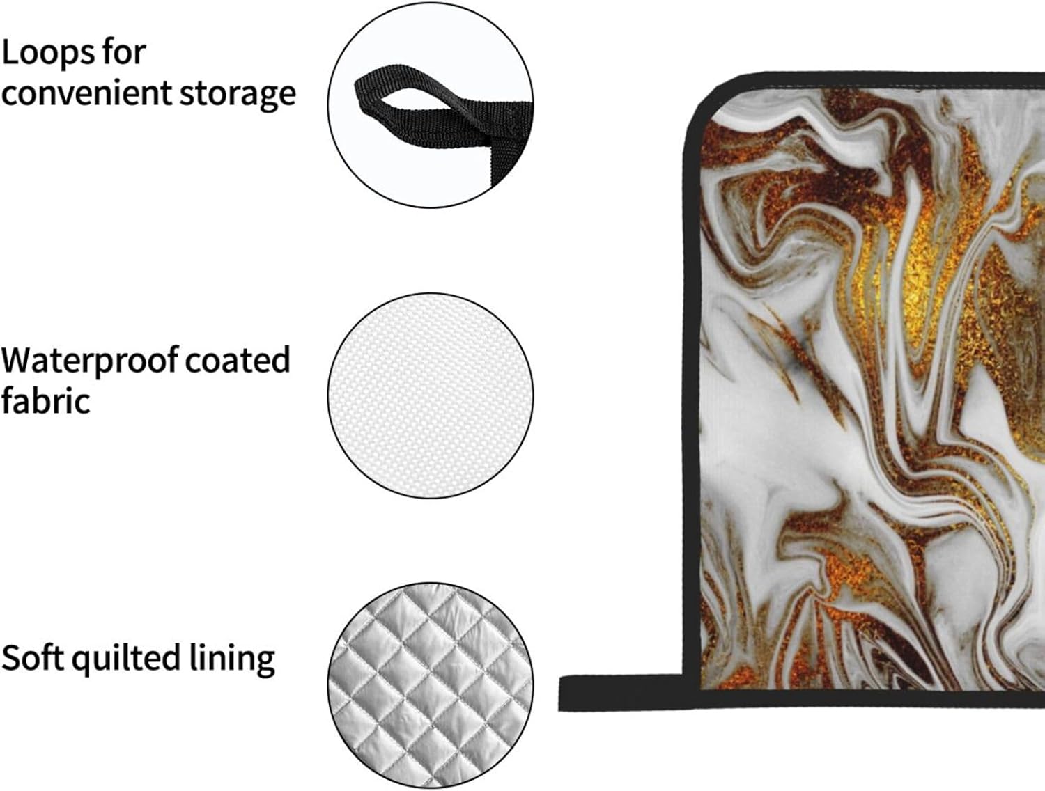 4 Pieces Gold and White Marble Oven Mitts Set with Hanging Loop