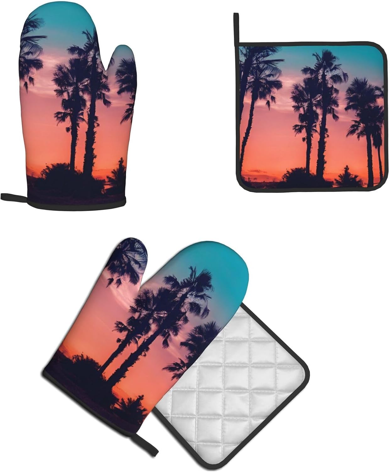 Palm Tree Sunset Oven Mitt and Pot Holder Set