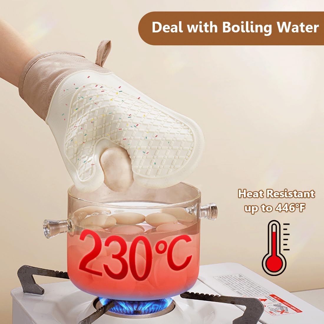 FORATER Heat-Resistant Silicone Oven Mitts 11 Waterproof Durable Cooking Gloves White
