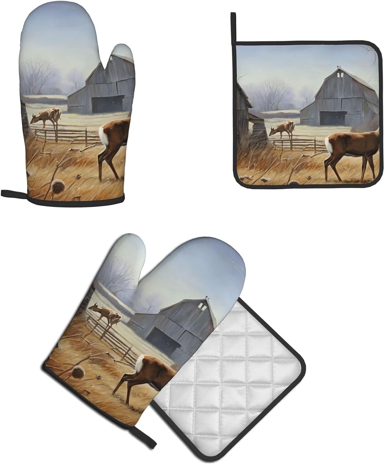 Quopvn Deer Hunting Oven Mitts Pot Holders 2pcs Set