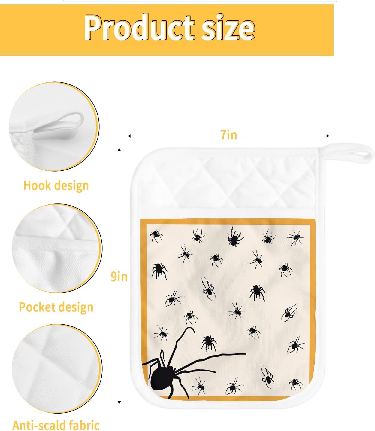 GHOSTLY POT HOLERS 5 Spooky Halloween Kitchen Pots with Pocket