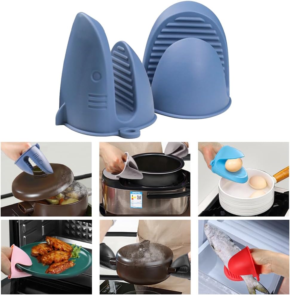 Mini Oven Gloves Silicone Heat Resistant Cooking Pinch Mitts Potholder Blue