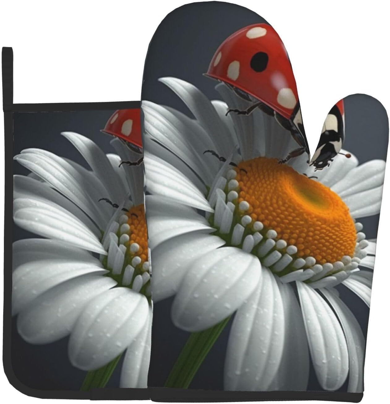 Cute Ladybug Daisy Oven Mitts Pot Holders Set