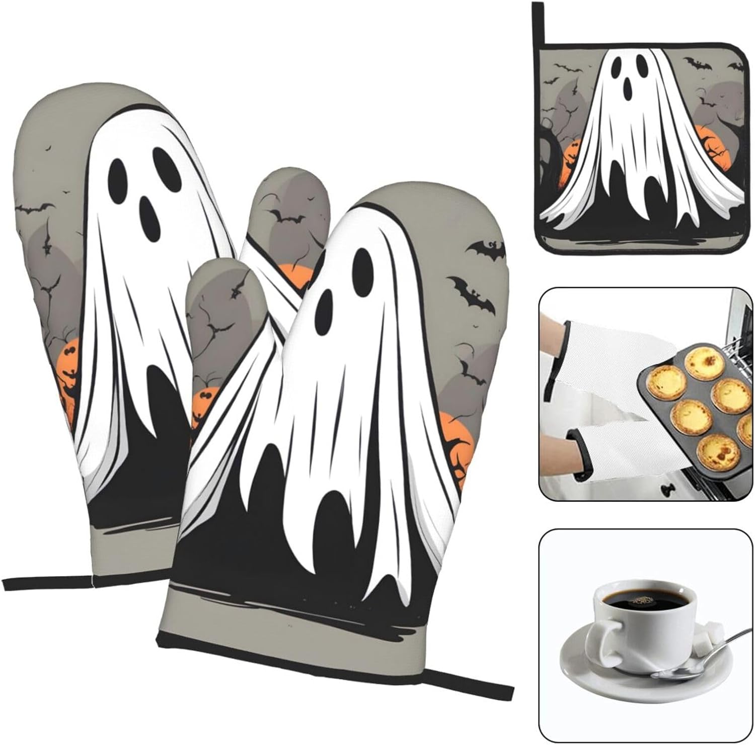 Halloween-Themed Durable Oven Mitts Set
