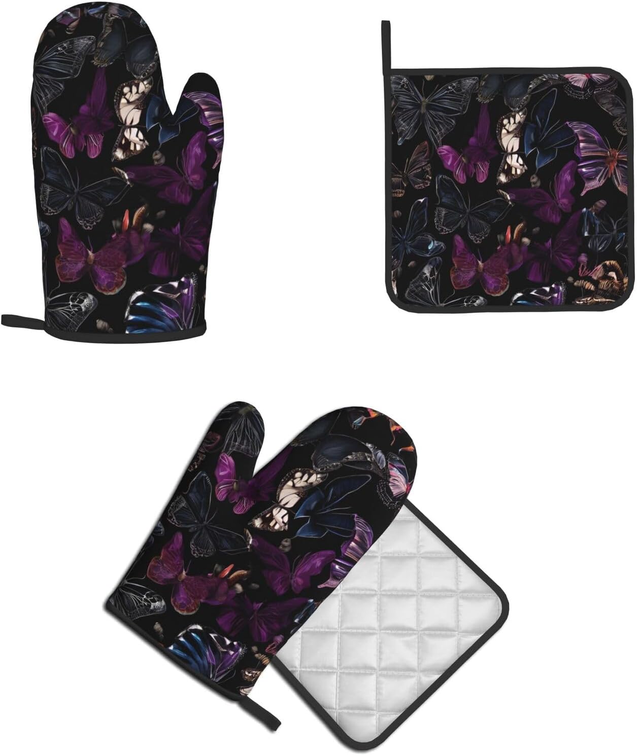 Quopvn Butterly Printed Oven Mitts and Pot Holders Set 2pcs