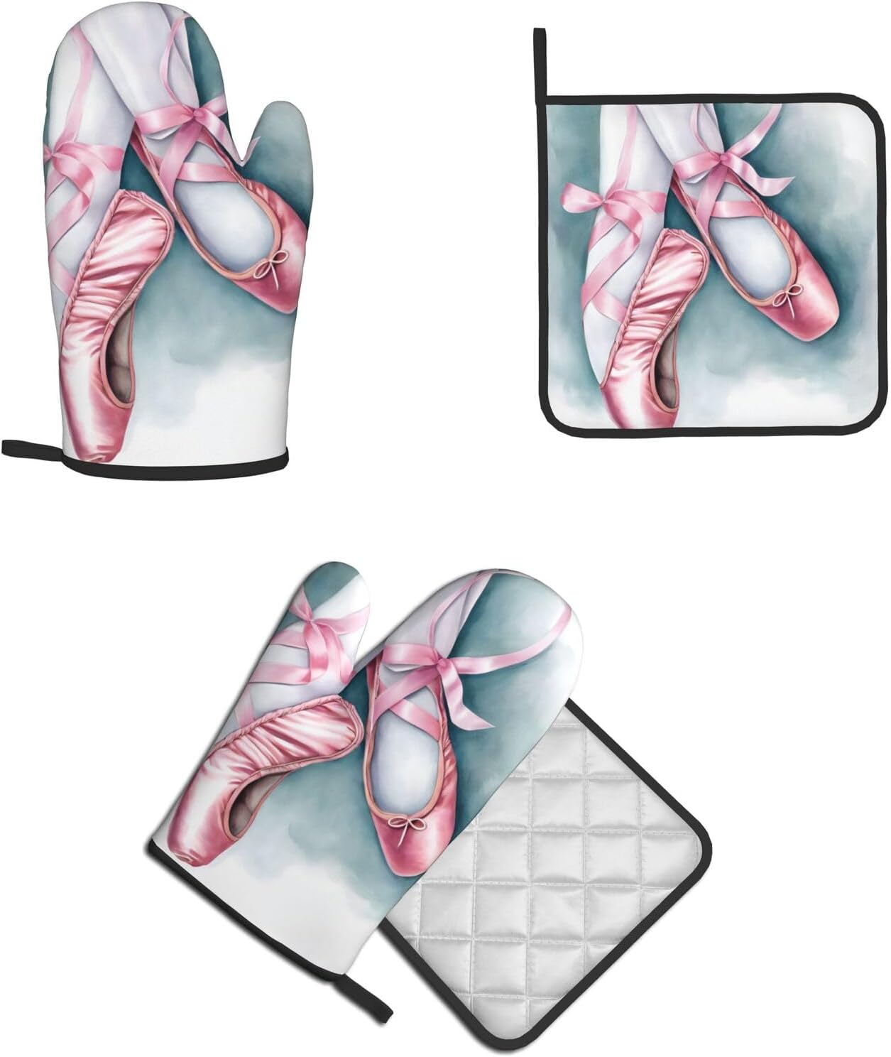 Quopvn Ballet Dancer Printed Oven Mitts and Pot Holders 2 Pack Set