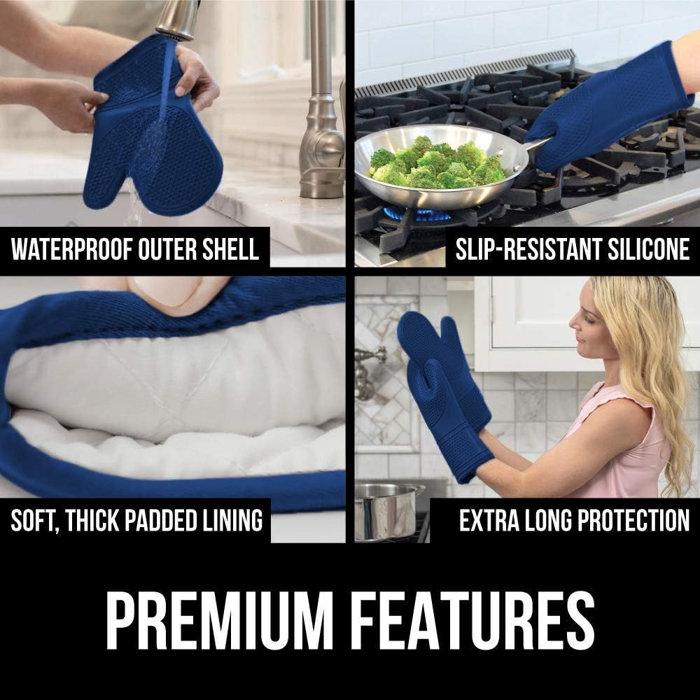 GORILLA GRIP BPA-Free Soft Silicone Oven Mitts 125 Blue