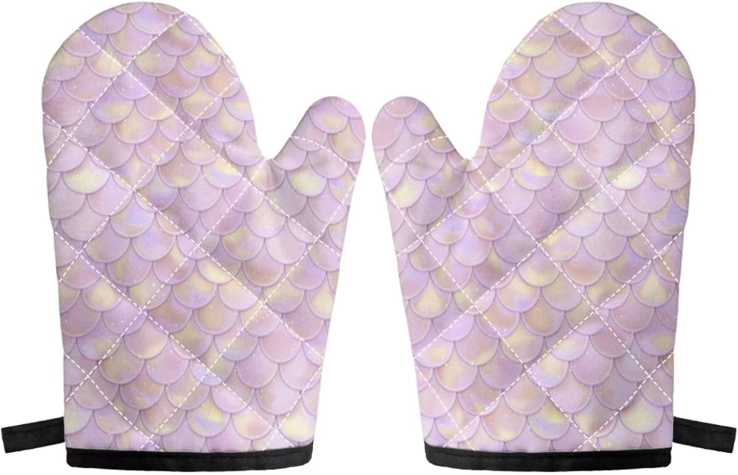 2-Pack Durable Pink Oven Mitts with Fish-Scale Design