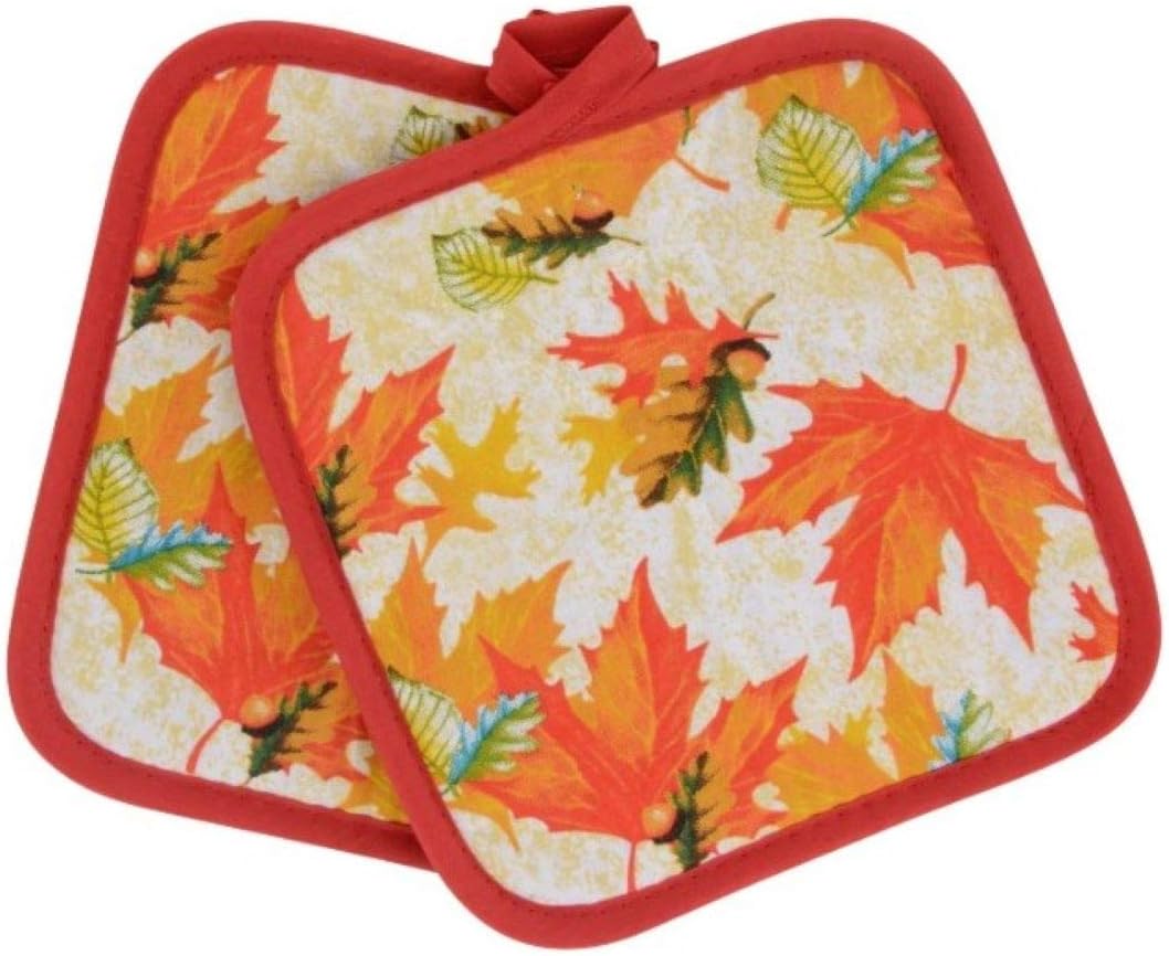 Combined Fall Kitchen Pot Holder Mitt Set - Maple Leaves - Perfect for Autumn