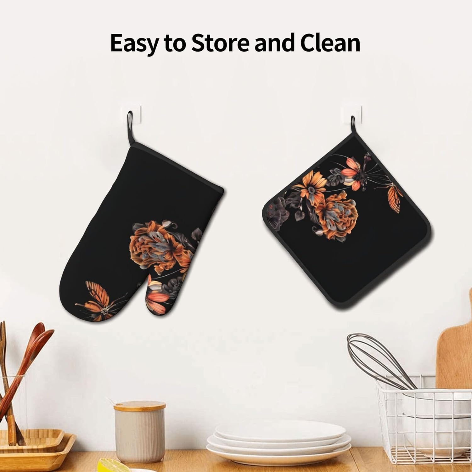 Colorful Butterfly Oven Mitts Pot Holders Set