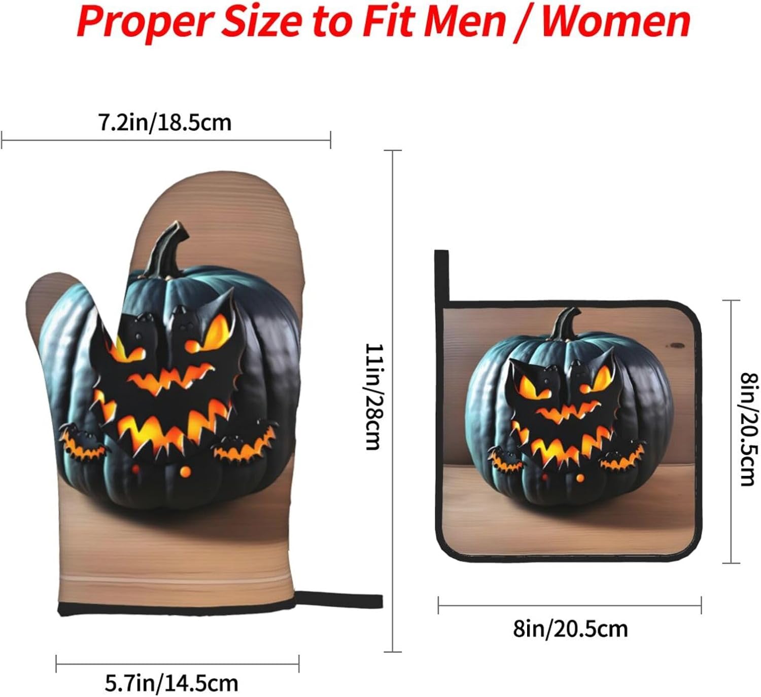 Halloween Bat Pumpkin Oven mitts and DUPI pot holders durability cooking set