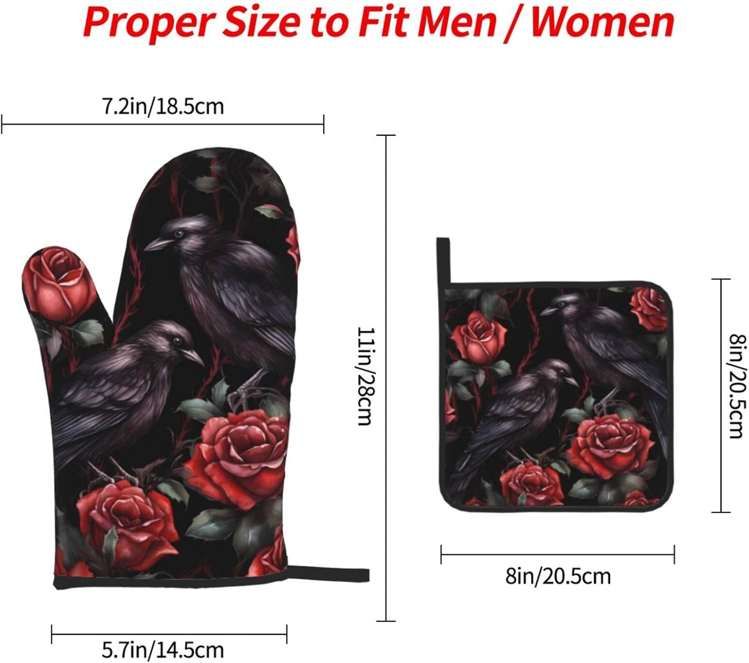 DXTKWL Halloween Rose Crows Oven Mitt Set of 3