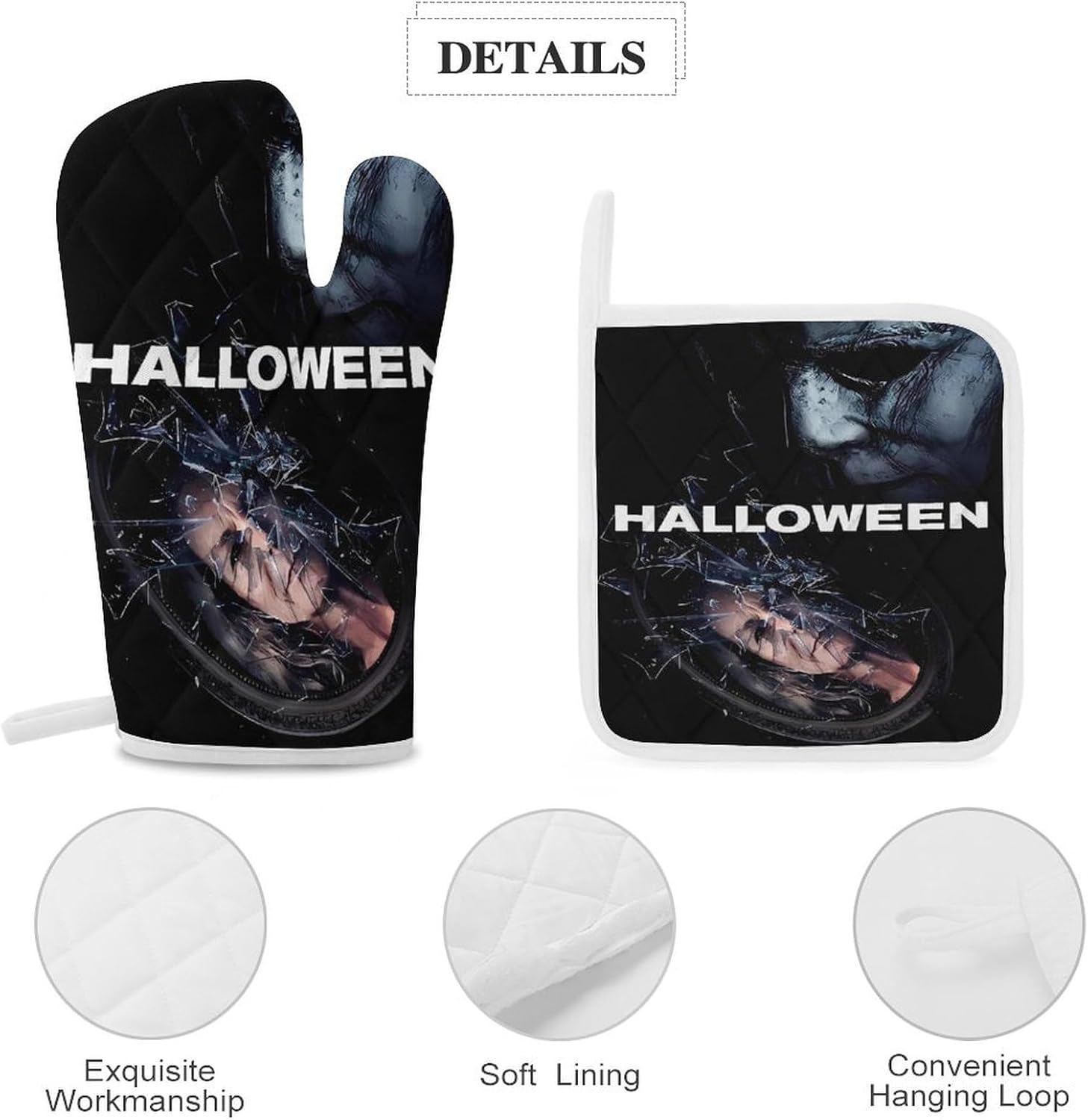 Oven Mitts Pot Holders Set Halloween Michael Myers Gloves for Cooking Baking