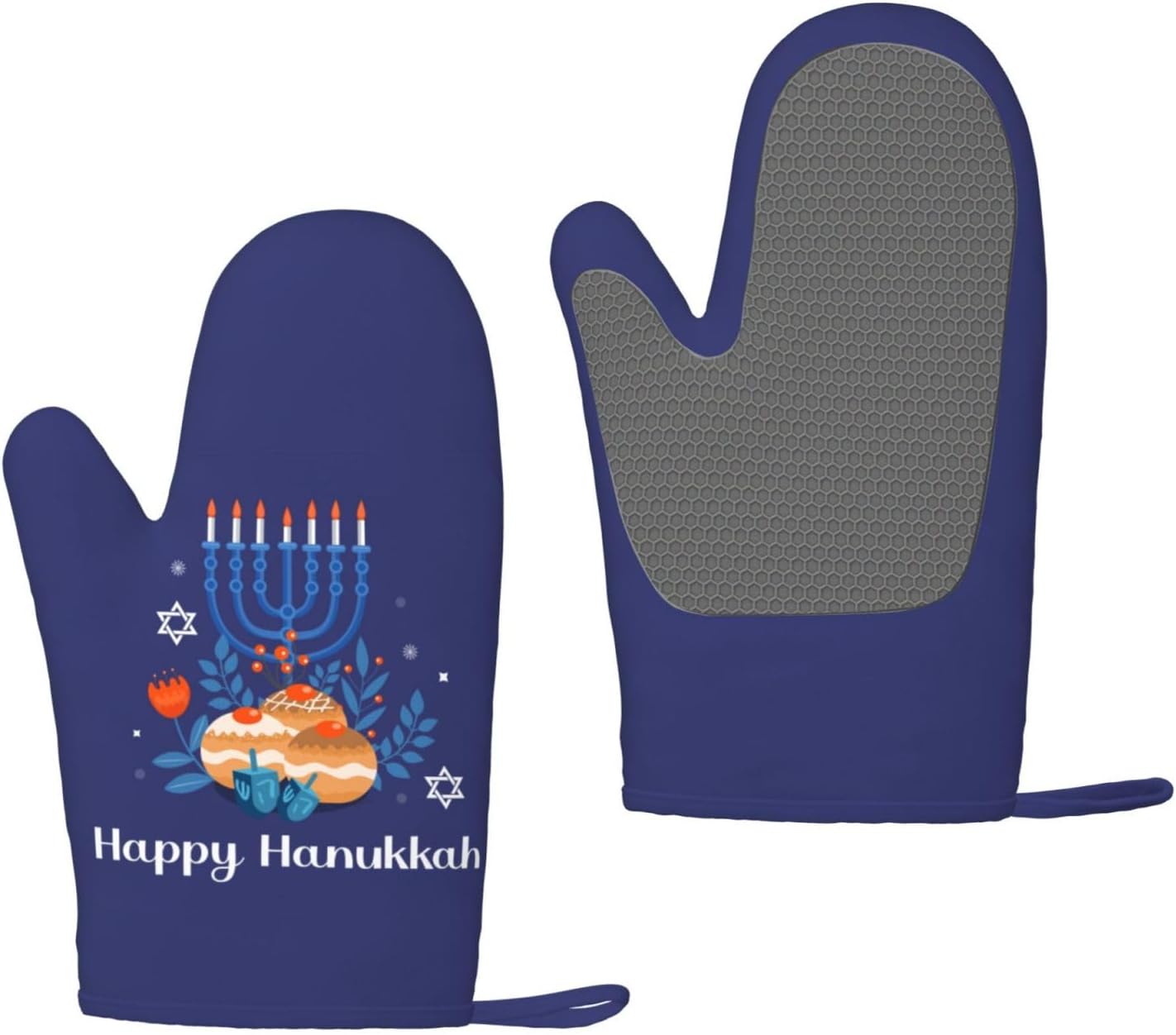 Happy Hanukkah Oven Mitts with Silicone Palm 1