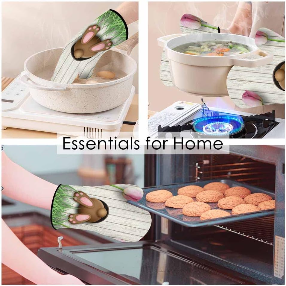 Adorable Brown Bunny Oven Mitts Pot Holder Set for Baking Cooking