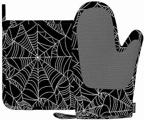 Mxocom Black and White Oven Mitts and Pot Holders Set