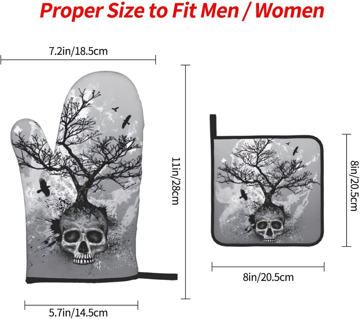 Halloween Skull Oven Mitts and Pot Holders Set Heat-Resistant