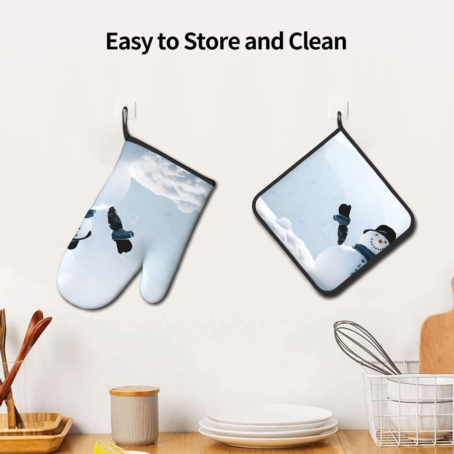 Christmas Happy Snowman Oven Mitts and Pot Holders Set